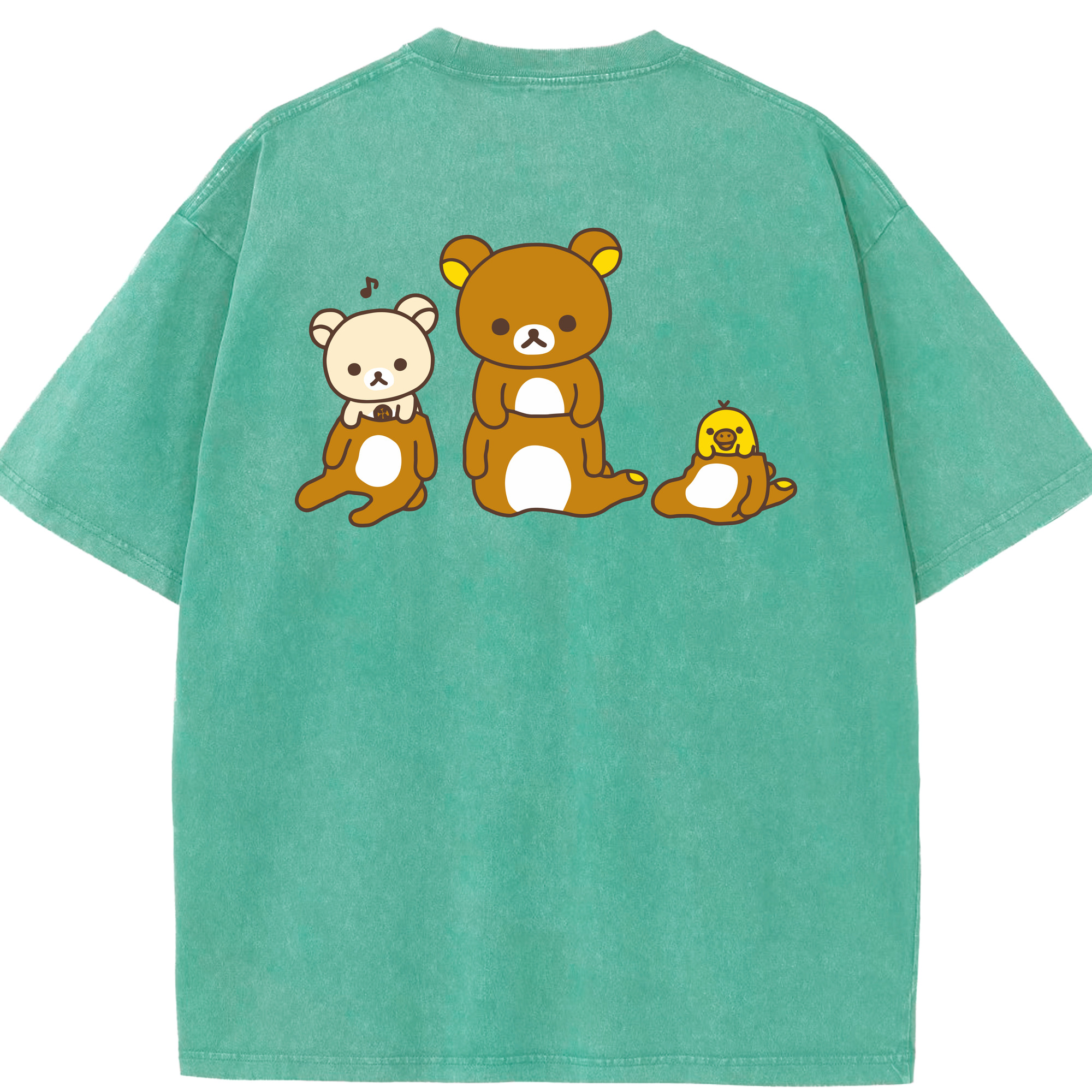 （画像用） リラックマ リラックマ キイロイトリ Rilakkuma Korilakkuma Kiiroitori 綿100% ヴィンテージ風 半袖Tシャツ（背面プリント）